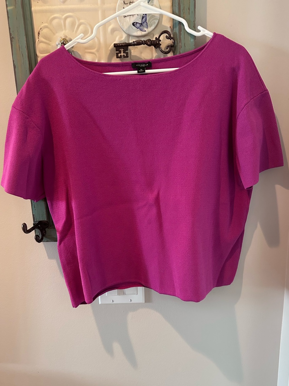 Ann Taylor Boxy Short Sleeve Top in Magenta